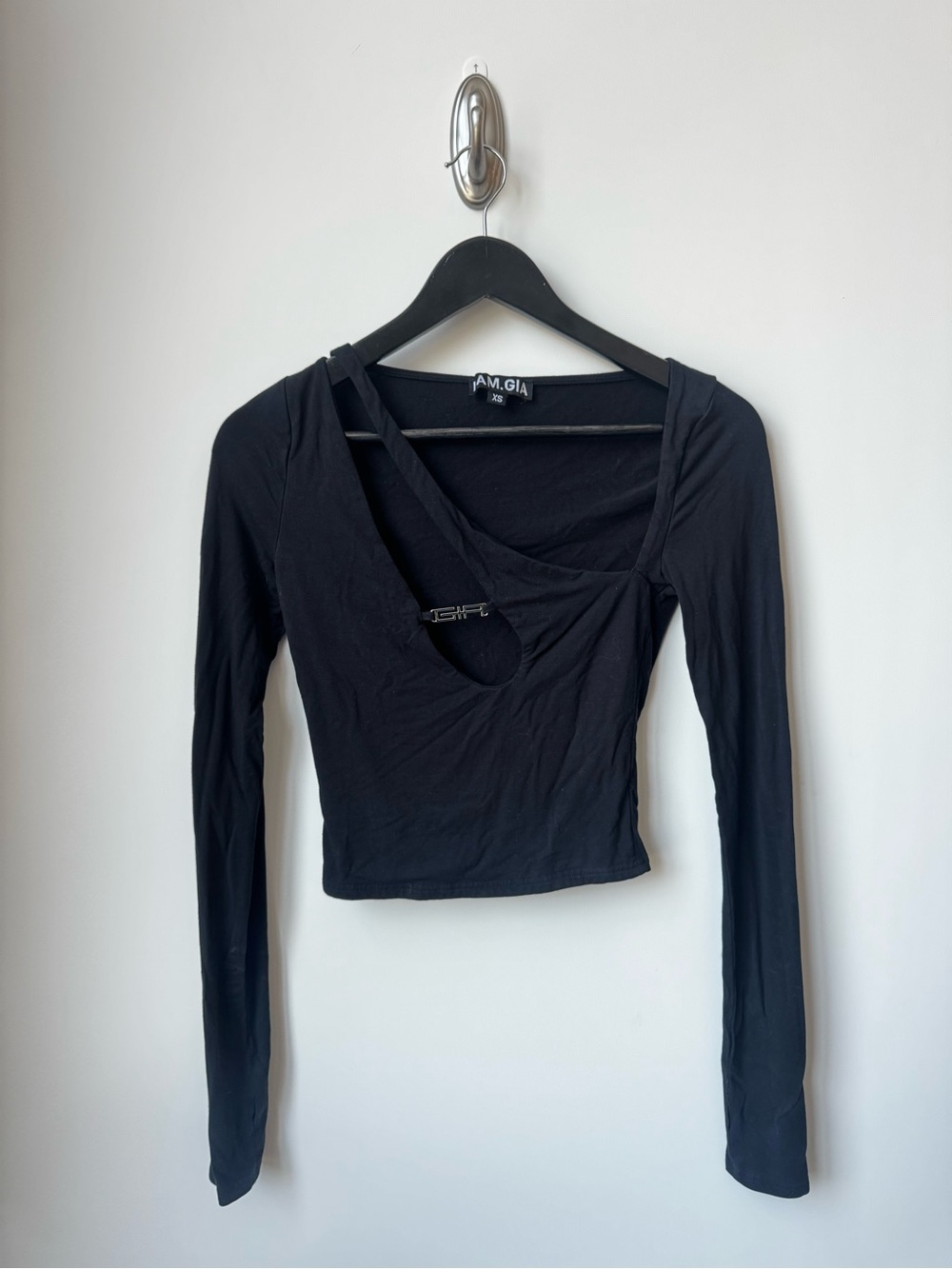 I.AM.GIA Black Asymmetric Long-Sleeve Cutout Crop Top